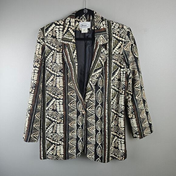 Joyce Jackets & Blazers - Vintage Joyce Tribal Print Blazer 80s Boho Abstract Statement Jacket Size 12